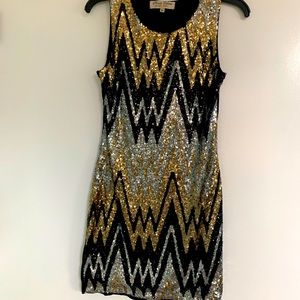 Black, Gold, Silver Sequin Party Dress